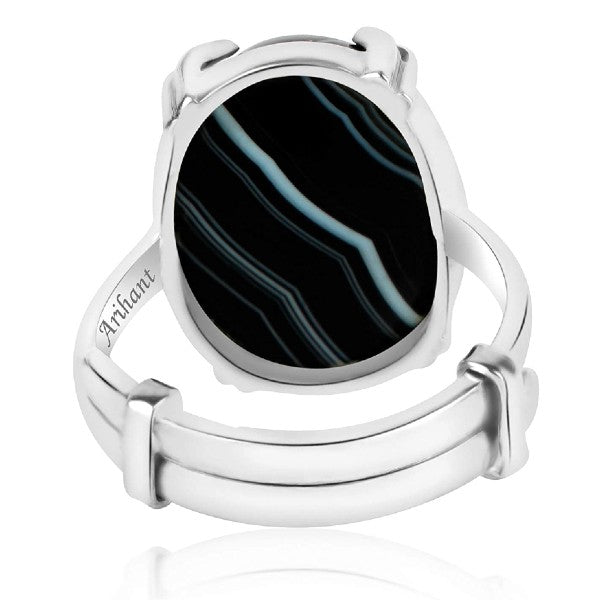 Black agate stone Ring black hakik stone silver ring