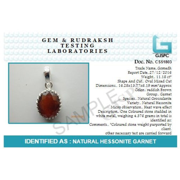 Hessonite Garnet (Gomed) 4.25 - 12.25 Ratti Natural & Certified Astrological Gemstone Silver(925) Crown Setting Pendant