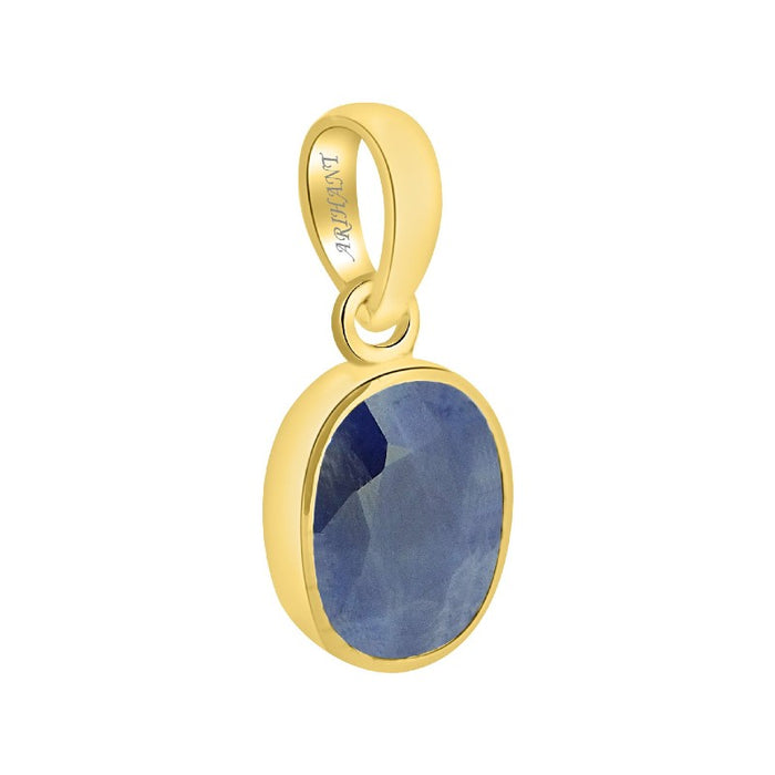 Blue Sapphire (Neelam) 3.25 - 12.25 Ratti Natural & Certified Astrological Gemstone Panchdhatu Bezel Setting Pendant