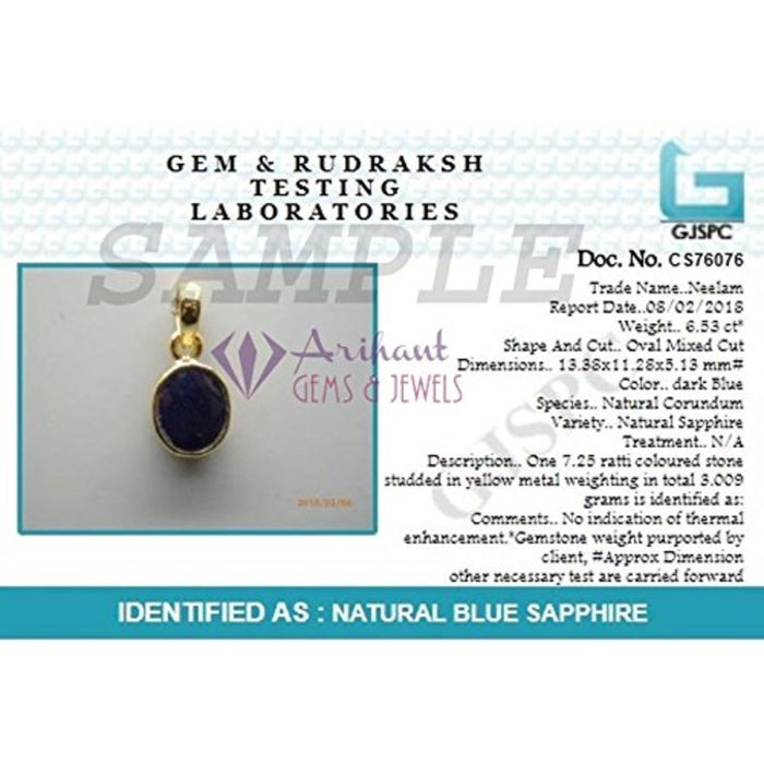 Blue Sapphire (Neelam) 3.25 - 12.25 Ratti Natural & Certified Astrological Gemstone Ashtdhatu Bezel Setting Pendant