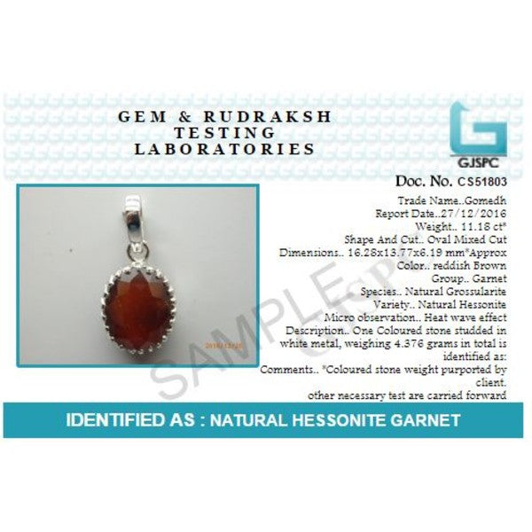 Hessonite Garnet (Gomed) 4.25 - 12.25 Ratti Natural & Certified Astrological Gemstone Panchdhatu Crown Setting Pendant