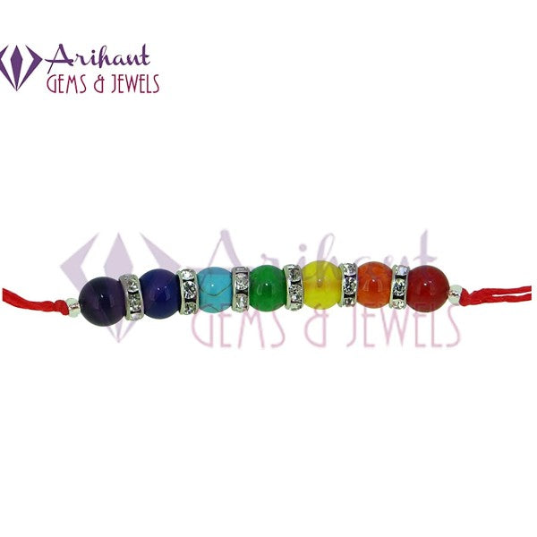 Arihant Gems & Jewels Multicolour 7 Chakra Energetic Healing Stone Bracelet/Rakhi For Brother / Bhai / Bhaiya / Bro |Natural & Certified | Astrological Gemstone | Positive Effect | Unisex Both for Men & Women