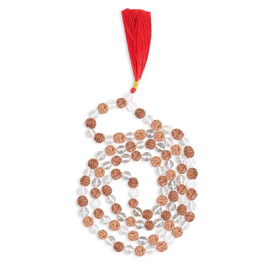 Sphatik/crystal+Rudraksha Jaap Mala for Pooja (108+1 Beads) | Natural & Certified | Astrological Beads | Positive Effect | Unisex Both for Men & Women (Sphatik And Rudraksha Mala)