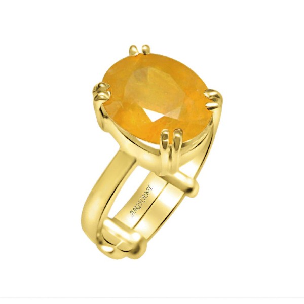 Bangkok Yellow Sapphire (Pukhraj) 4.25 - 12.25 Ratti Certified Astrological Gemstone Panchdhatu Prong Setting Ring