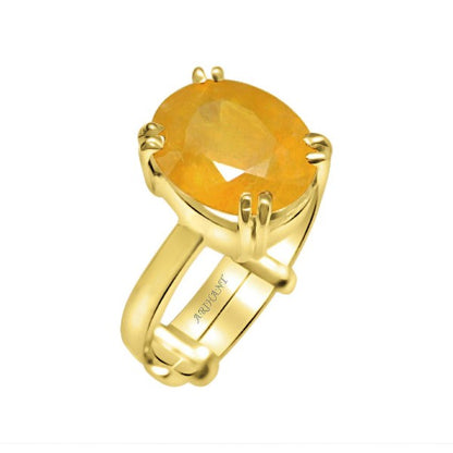 Bangkok Yellow Sapphire (Pukhraj) 4.25 - 12.25 Ratti Certified Astrological Gemstone Ashtdhatu Prong Setting Ring
