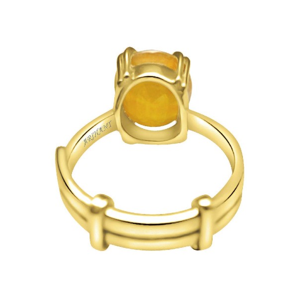 Bangkok Yellow Sapphire (Pukhraj) 4.25 - 12.25 Ratti Certified Astrological Gemstone Panchdhatu Prong Setting Ring