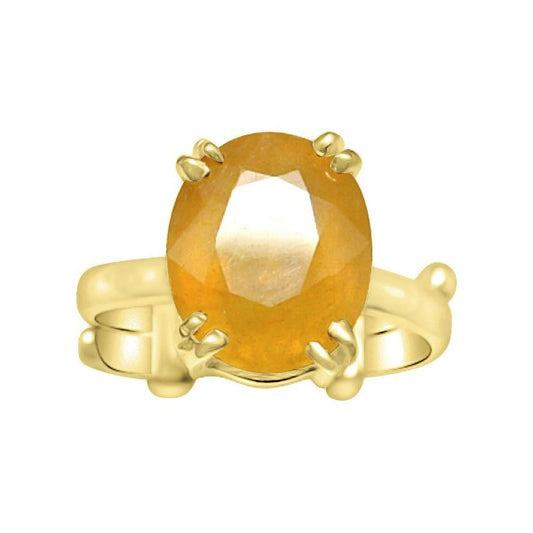 Bangkok Yellow Sapphire (Pukhraj) 4.25 - 12.25 Ratti Certified Astrological Gemstone Panchdhatu Prong Setting Ring