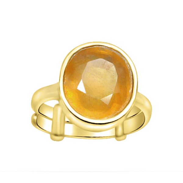 Bangkok Yellow Sapphire (Pukhraj) 4.25 - 12.25 Ratti Certified Astrological Gemstone Panchdhatu Bezel Setting Ring