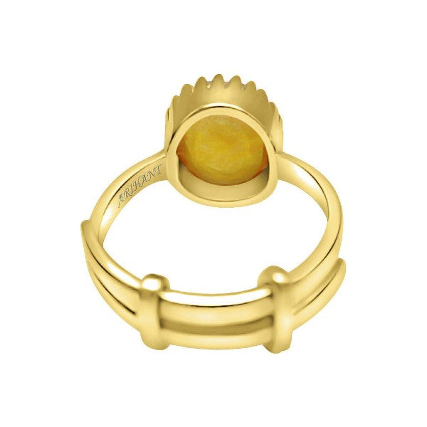 Bangkok Yellow Sapphire (Pukhraj) 4.25 - 12.25 Ratti Certified Astrological Gemstone Panchdhatu Crown Setting Ring