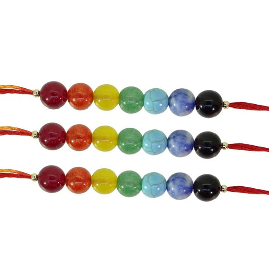 ARIHANT GEMS & JEWELS Multicolour 7 Chakra Energetic Healing Stone Rakhi for Brother (Set 3)